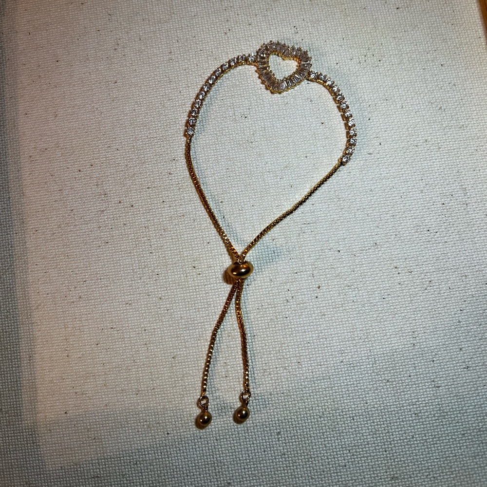 Gold Heart Clear Stone Adjustable Bracelet